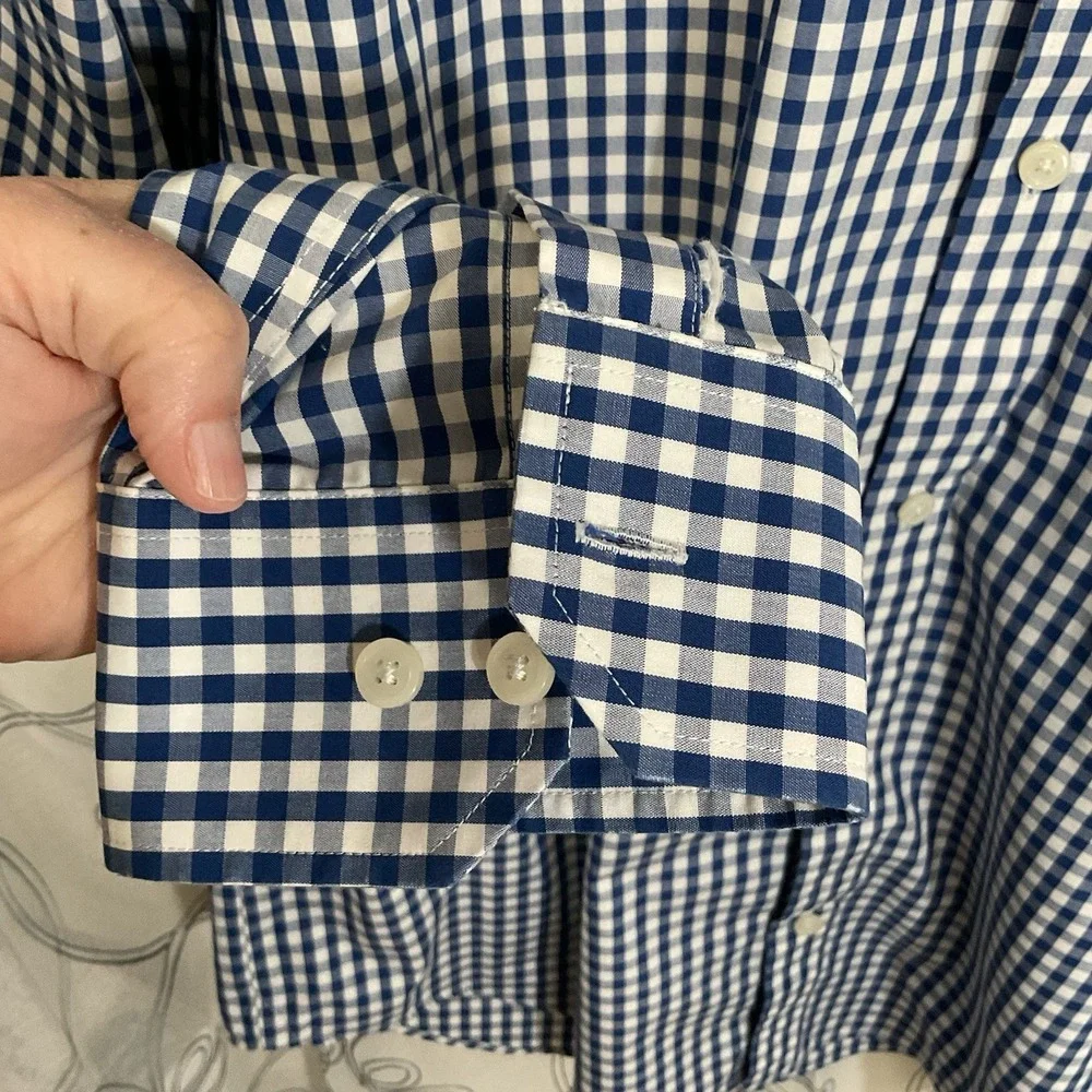 Men's Banana Republic Button Down Shirt Blue Gingham Non Iron Slim Fit size XL